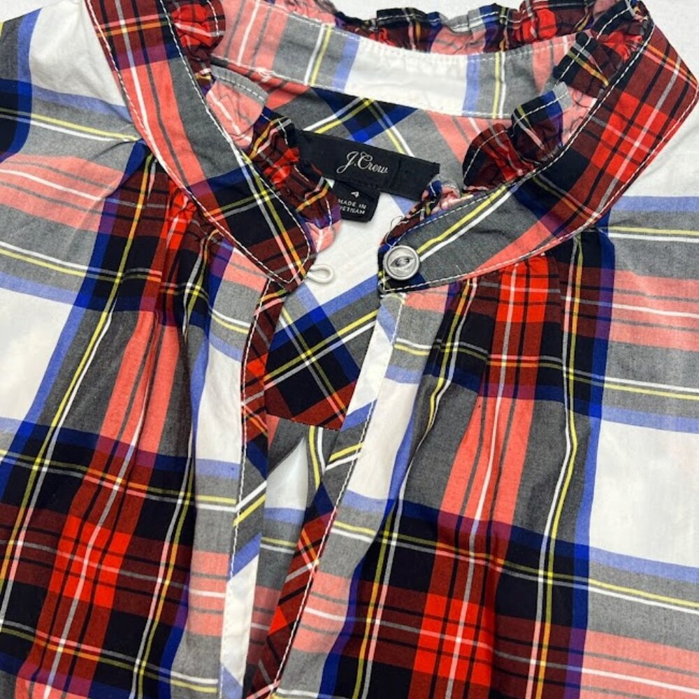J CREW Women's Preppy Sleeveless Plaid Western Ruffle Keyhole Neckline Size 4